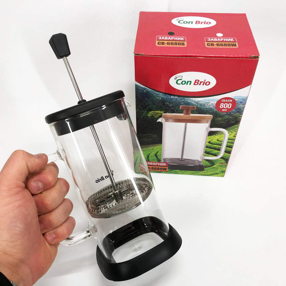 Френч-прес з ручкою Con Brio CB-6680В 800 мл, Чайник заварювальний скляний якісний на кухню MV-93 Івано-Франківськ - фото 7