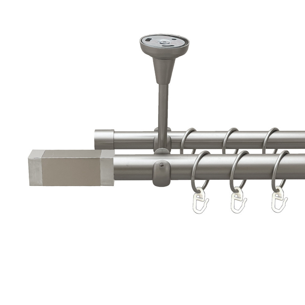 Карниз Orvit Квадро металевий дворядний відкритий до стелі гладка труба кільце металеве Сатин 25\19 мм 160 см Львов - изображение 1