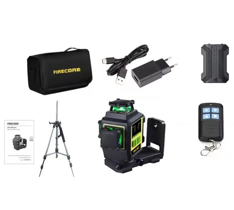 Лазерний рівень нівелір Firecore F95T-XG 4000 мА 3D (12 ліній) 360 зі штативом 2.10 м Київ - фото 4