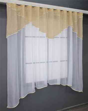 Кухонная тюль арка с ламбрекеном VR-Textil № 025к Белый с бежевым 270х170 см (52-0712) Киев