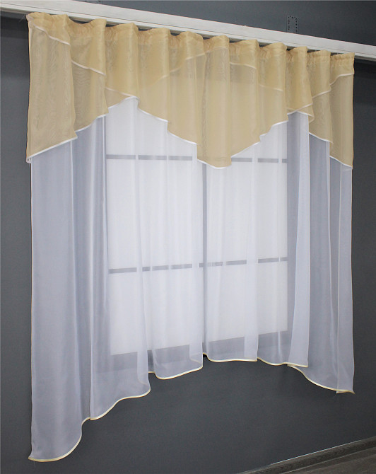 Кухонная тюль арка с ламбрекеном VR-Textil № 025к Белый с бежевым 270х170 см (52-0712) Киев - изображение 2