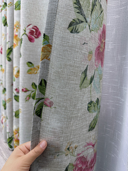 Комплект штор VR-Textil Лен Прованс 100х270 2шт и Тюль 400х270 2083ш-115т Разноцветный с белым 71-218/2 Киев - изображение 5