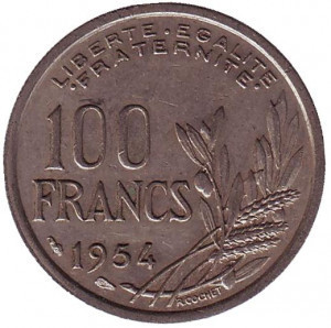 Монета 100 франків. 1954 рік, Франція. Полтава - фото 1