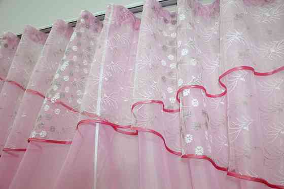 Кухонные шторы VR-Textil № 091к с ламбрекеном и подвязками розовый 270х170 см (52-0010) Киев