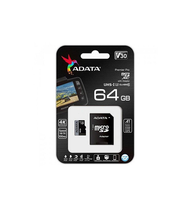microSDXC (UHS-1 U3) A-DATA Premier Pro 64Gb Class 10 V30S A2 (R-100Mb/s W85Mb/s) (adapter SD) Киев - изображение 4