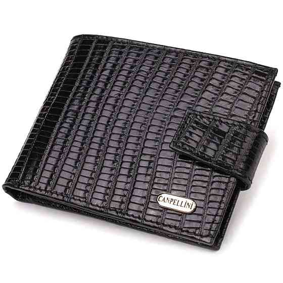 Невеликий фактурний чоловічий гаманець із натуральної шкіри з тисненням CANPELLINI 21748 Чорний Київ