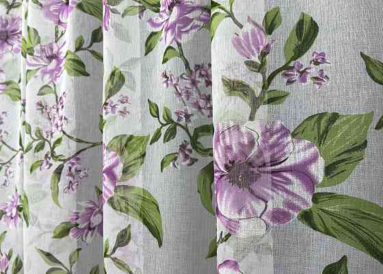 Тюль VR-Textil 1802т Flora Батист Белый с сиреневым и зеленым 300х270 см (40-103) Киев