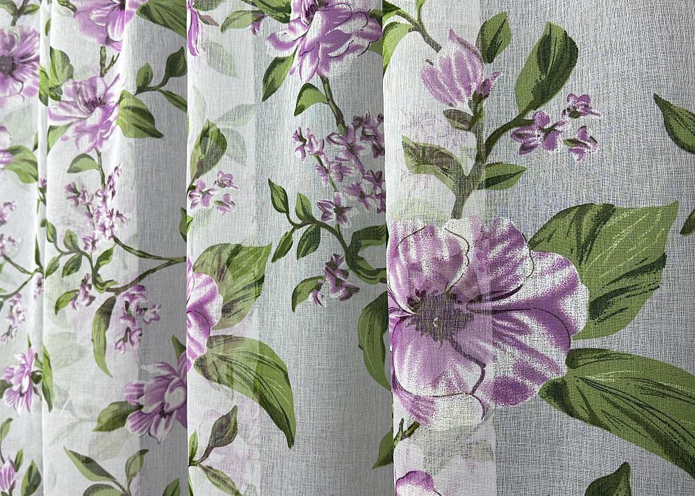 Тюль VR-Textil 1802т Flora Батист Білий з бузковий та зеленим 300х270 см (40-103) Київ - фото 5