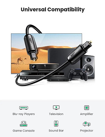 Кабель оптичний UGreen AV122 Toslink-Toslink Optical Audio Cable 70891 (Чорний, 1.5м) Николаев - изображение 3