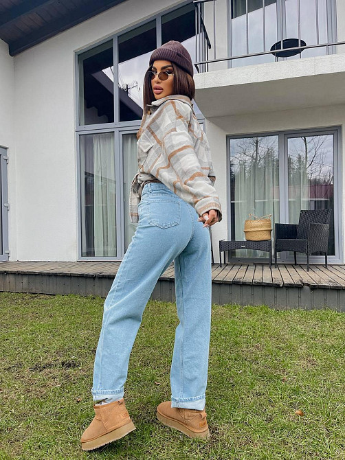 Женские голубые джинсы трубы-палаццо коттон 100% Голубой, 38 Одесса - изображение 3