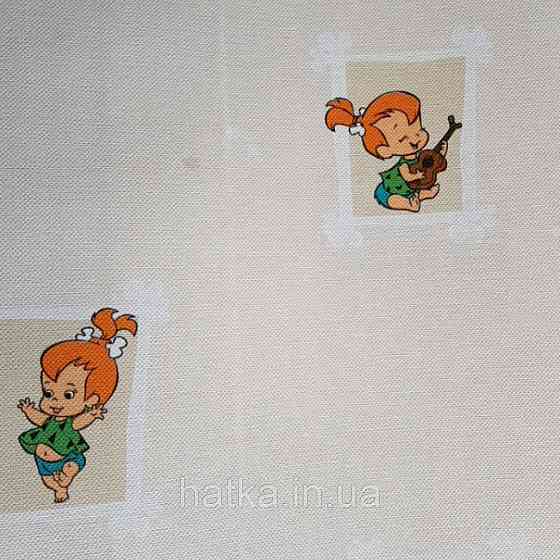 Обои виниловые на флизелине AdaWall Ada Kids метровые детские мультфильм Флинтстоуны картинки на желто бежевом Киев