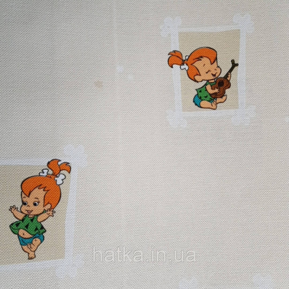 Шпалери вінілові на флізеліні AdaWall Ada Kids метрові дитячі мультфільми Флінтстоуни картинки на жовтому бежевому Київ - фото 1