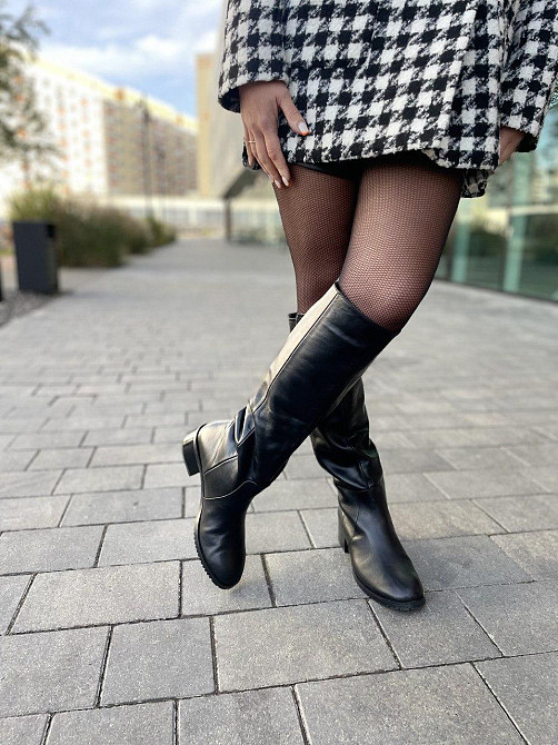 Valiente Чоботи жіночі VALIENTE чорні натуральна шкіра висота 41см обхват 37-38см каблук 8см (4 Коломыя - изображение 2