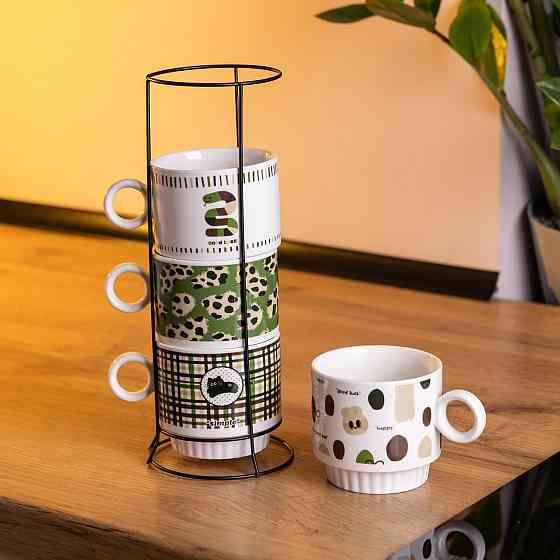 Yiwu Набір чашок для чаю та кави на металевій підставці Lucky 4 (шт) по 300 (мл) подарунковий н Коломия