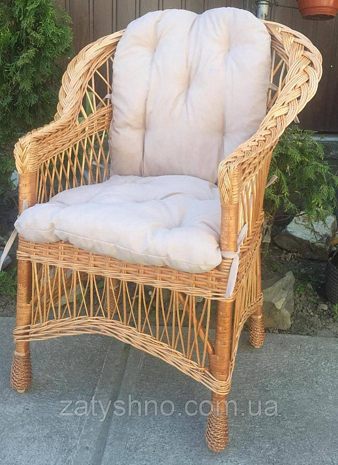 Крісло плетене з подушкою молочною Київ - фото 2
