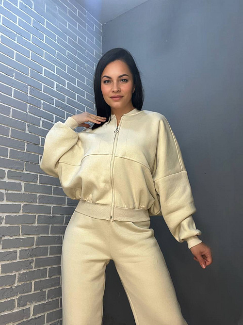 Костюм женский Quzen 472-472 пилот молния брюки палаццо широкие флис светло бежевый, світло-бежевый, Одесса - изображение 4