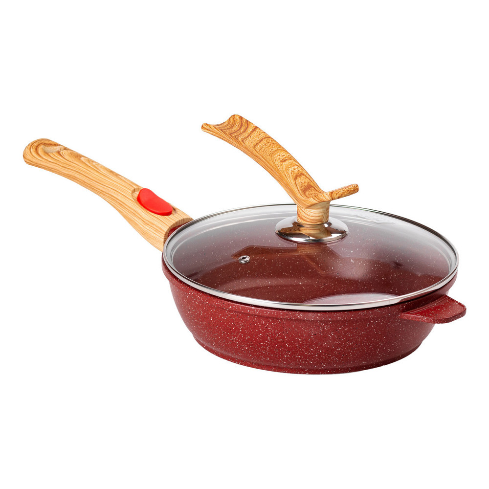 Глибока алюмінієва сковорода з кришкою Ø 24 см, червона Київ - фото 7