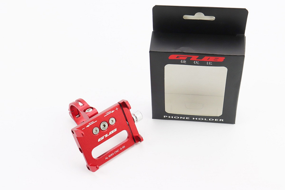 Тримач телефону на кермо алюмінієвий, ширина 50-100мм регульована, червоний G-85 Київ - фото 1