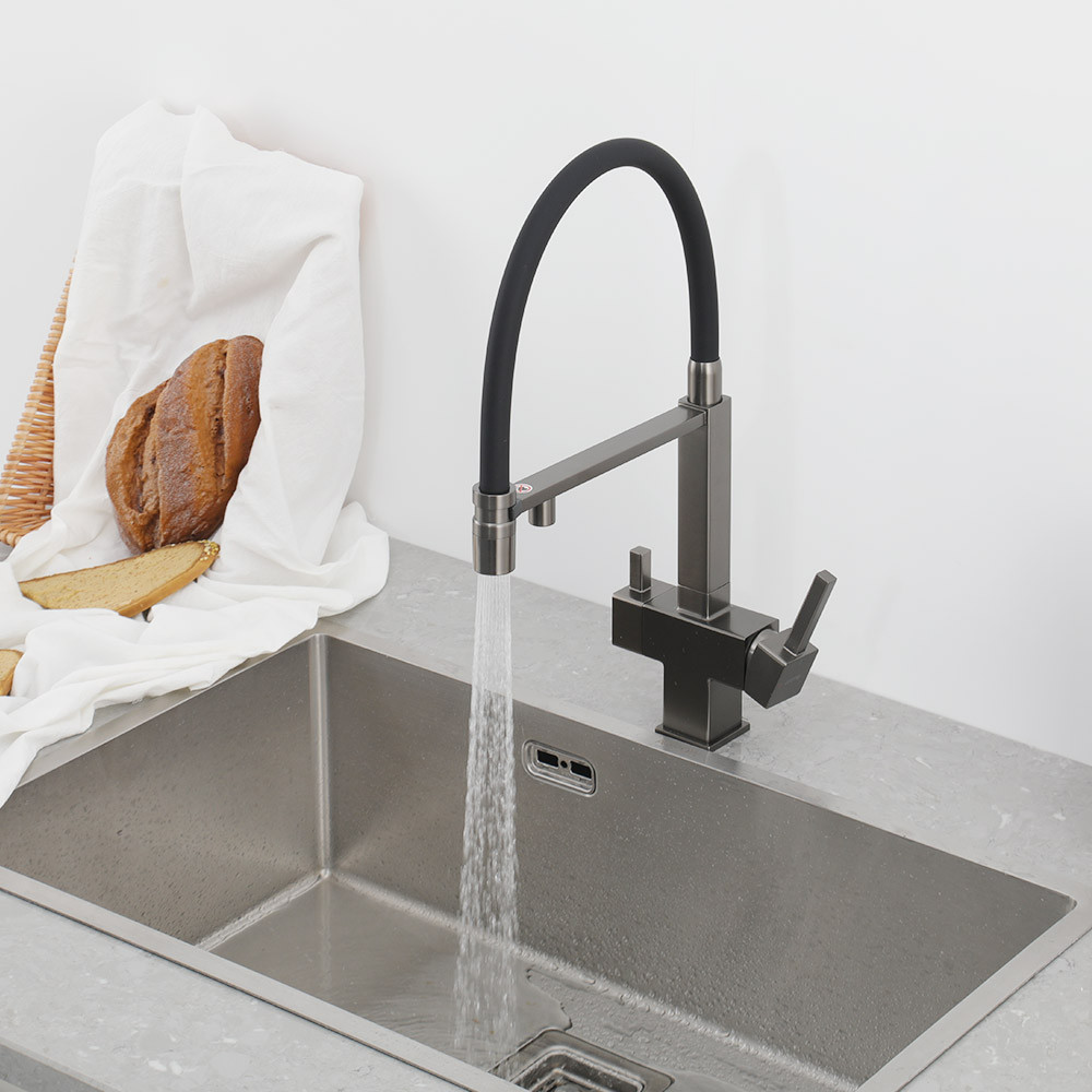 Змішувач для кухні з підключенням до фільтру GAPPO G4395-59 з гнучким виливом, графіт Київ - фото 3