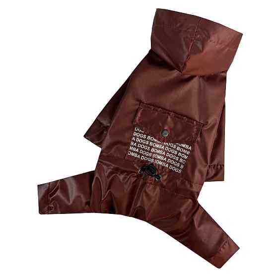 Дощовик для собак водовідштовхувальний комбінезон з капюшоном Dogs Bomba з кишенею текст шоколад 7 Одеса