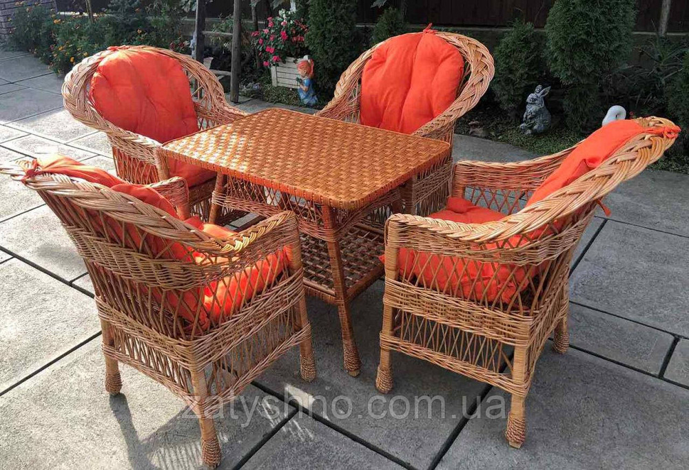 Плетені меблі з кораловими накидками | Меблі з лози плетені | меблі з лози Київ - фото 3