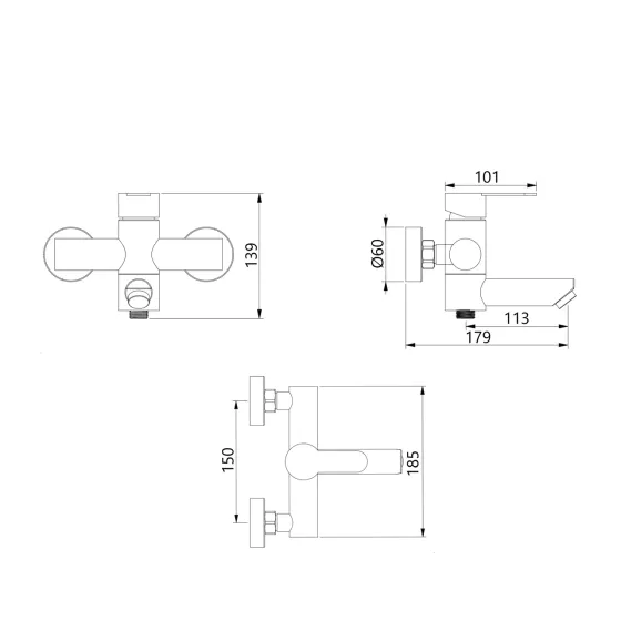 Змішувач для ванни Brinex Pure 006 з поворотним виливом (з душовим гарнітуром) Graphite BRIPUR006GRP Київ