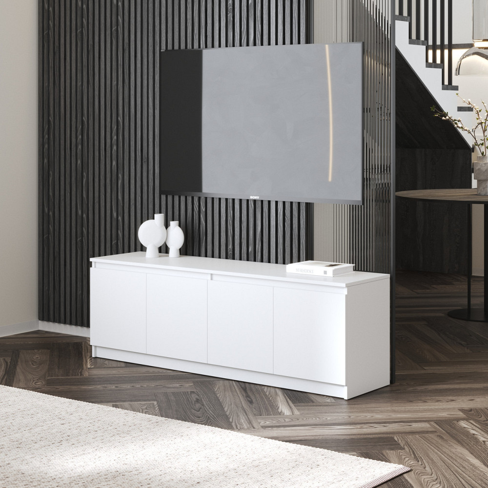 Тумба под телевизор VAYS в гостиную, современная с полками, без ручек R-31 Белый Львов - изображение 1