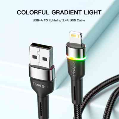 Дата кабель USB 2.0 AM to Lightning 2.0m 2.4A LED black Essager (EXCL-XCDA01) Винница