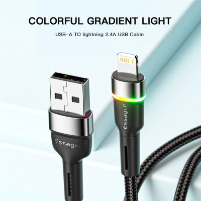 Дата кабель USB 2.0 AM to Lightning 2.0m 2.4A LED black Essager (EXCL-XCDA01) Винница - изображение 6
