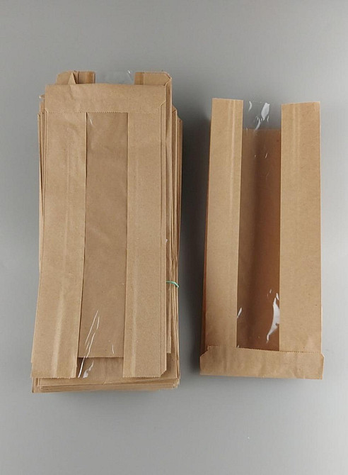 Пакет бумажный с ПП окном 12/15*31 коричневый (1000 шт) Харків - фото 3