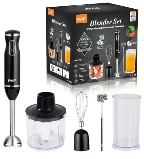 Ручной погружной блендер RAF R.314B с металлической ножкой 5в1 400 Вт Коломия - фото 1