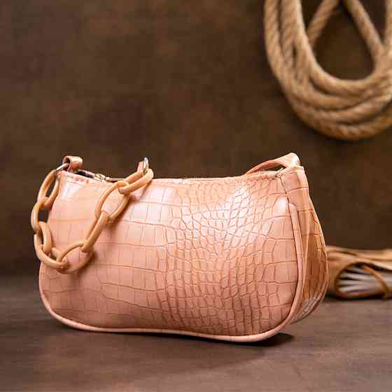 Компактная сумка-багет из кожзаменителя под экзотику Vintage sale_14926 Розовая Киев