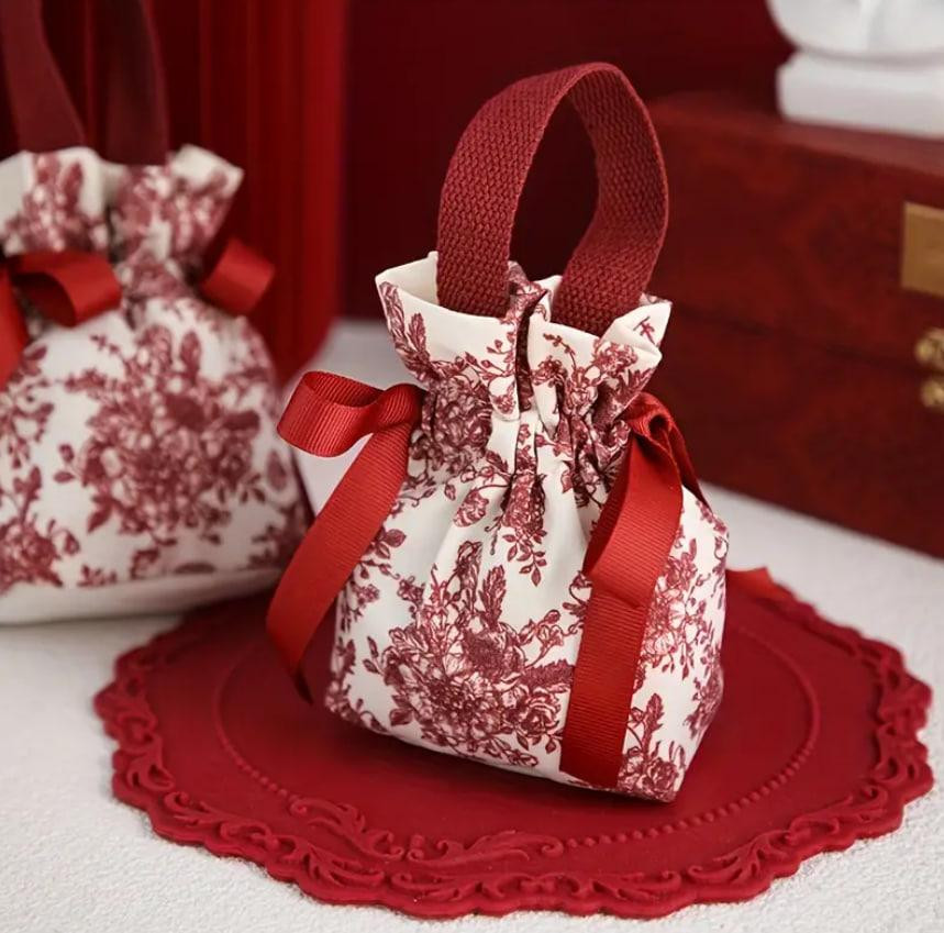 Холщовий мішечок з зав'язками з квітковим принтом, бавовняний органайзер для прикрас, сувенірів та п Київ - фото 1