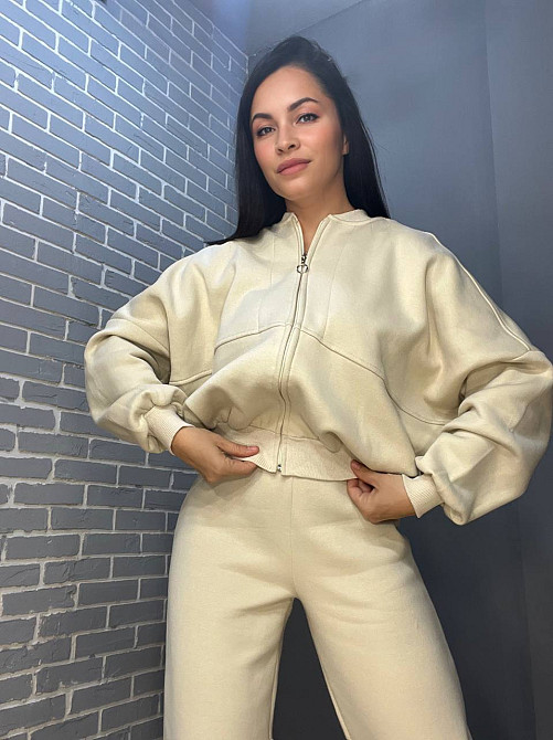 Костюм женский Quzen 472-472 пилот молния брюки палаццо широкие флис светло бежевый, світло-бежевый, Одесса - изображение 6