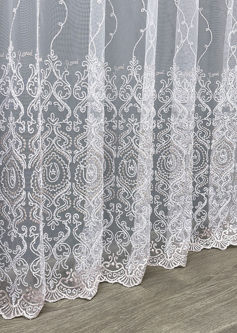 Тюль VR-Textil 1856т Фатин с вышивкой Корд и люрексом Холодный белый с пудровым 300х270 см (40-197) Киев - изображение 7