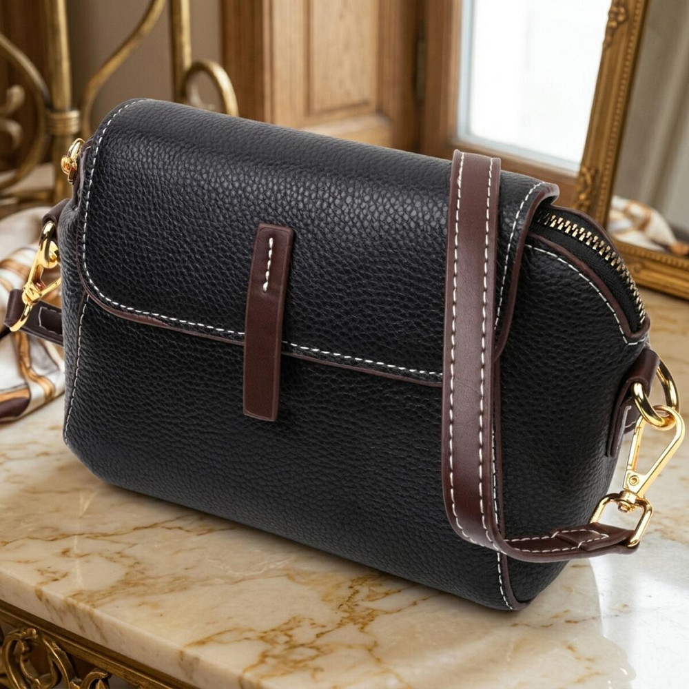 Компактна жіноча сумка з натуральної шкіри Vintage 22265 Чорна Київ - фото 11