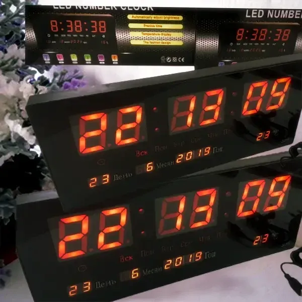 Цифровий LED-годинник 3615 червоний 36х15х2,5 см День тижня, місяць, рік 3788 Одеса - фото 1