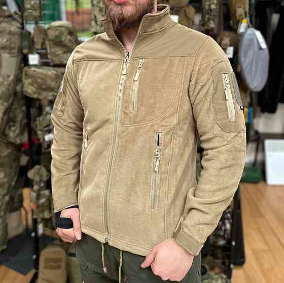 Мужская флисовая кофта Safari Tactical на молнии с Softshell вставками (Песочный) 2XL Винница