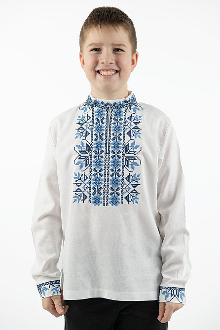 Вишиванка лляна чоловіча, довгий рукав, біла, (льон) топ Київ - фото 6