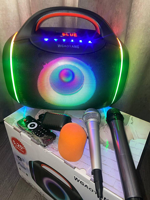 Мінідинамік Bluetooth 5" LED WGAOYANG WGY-502 USB, Mini-Jack AUX 3.5 мм, MIC IN, TF Відеообзор Одеса - фото 2
