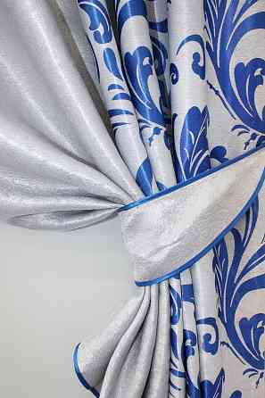 Кухонний комплект VR-Textil № 097к шторка з ламбрекеном сірий з синім 270х170 см (50-931) Киев