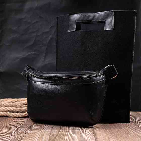 Кожаная бананка унисекс GRANDE PELLE 22813 Черный Киев