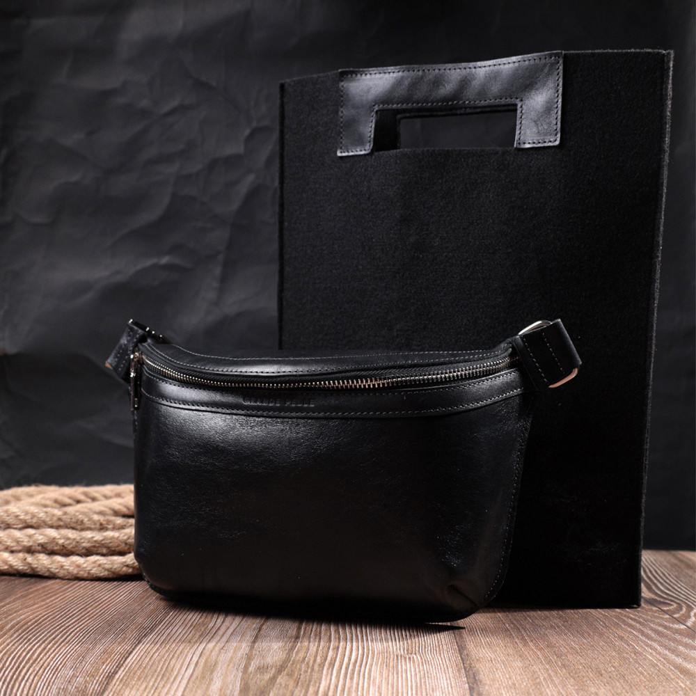 Кожаная бананка унисекс GRANDE PELLE 22813 Черный Киев - изображение 1