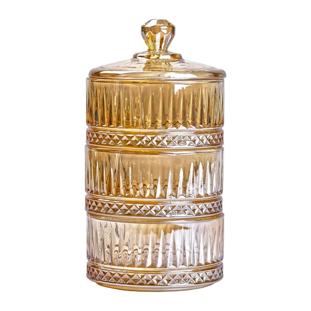 Трехъярусная стеклянная конфетница с крышкой Ø 10 см Киев - изображение 2
