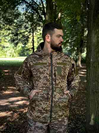 Мужская армейская демисезонная куртка пиксель Soft Shell на Omni-Heat, военная куртка с капюшоном Львов