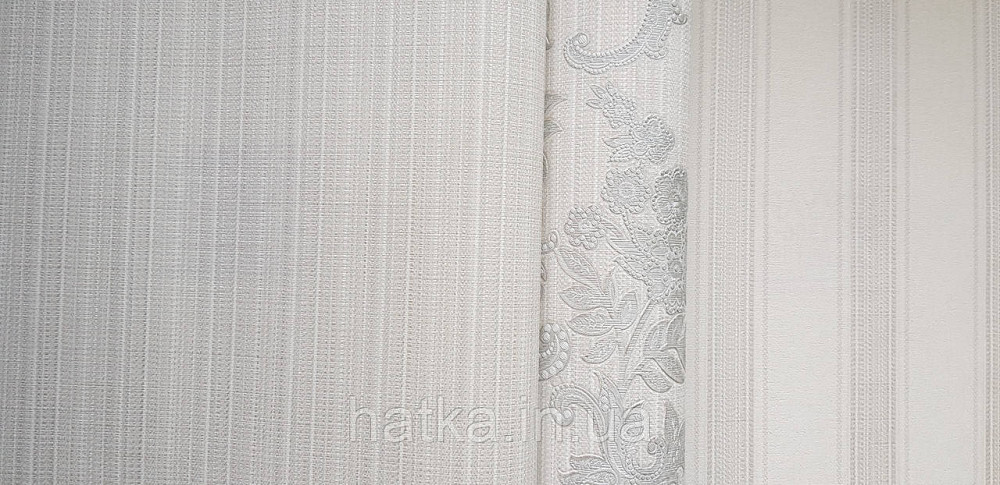 Шпалери вінілові на флізеліні AdaWall Seyyah 1.06х10 смуги структурні білі бежеві сріблясті Київ - фото 2