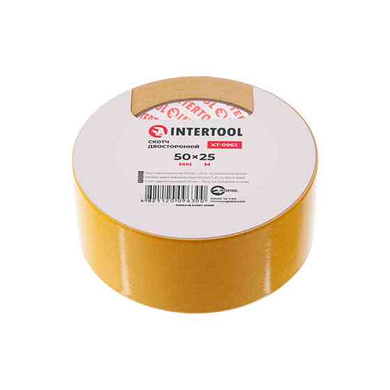 Скотч двусторонний, 25 м, 50 мм, на тканевой основе INTERTOOL KT-0963 Киев