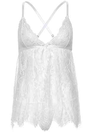 Сорочка бебі-дол Leg Avenue Floral lace babydoll & string White L, стрінги Sex Aura Київ