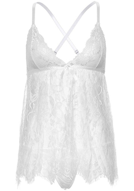 Сорочка бебі-дол Leg Avenue Floral lace babydoll & string White L, стрінги Sex Aura Київ - фото 3