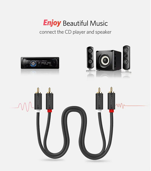 Аудіо кабель UGREEN AV104 2RCA Male to 2RCA Male Cable 2m (Black)(UGR-10518) UGR-10518 Одеса - фото 7